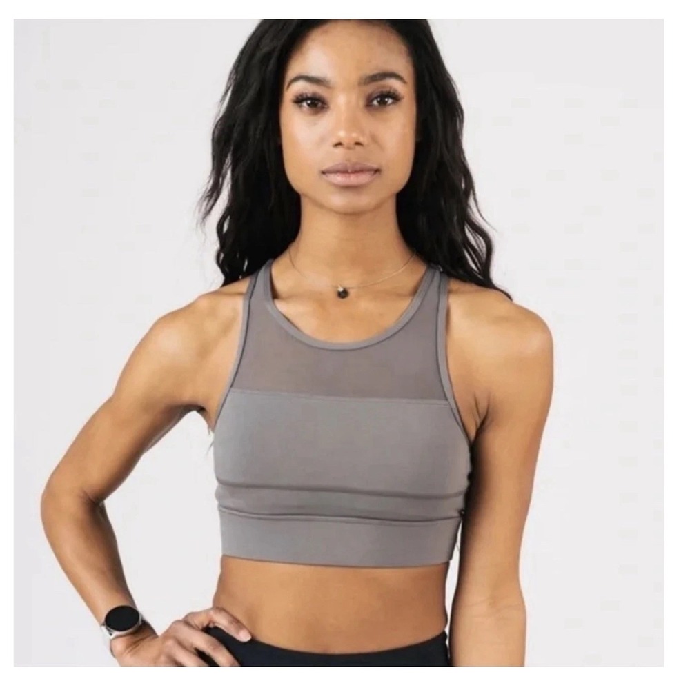 Zyia Gray Mesh One More Rep High Neck Sports Bra Racerback Gray Womens Small